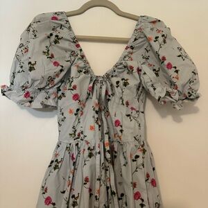Hill House Floral Puff Sleeve Dress - Gray and Pink